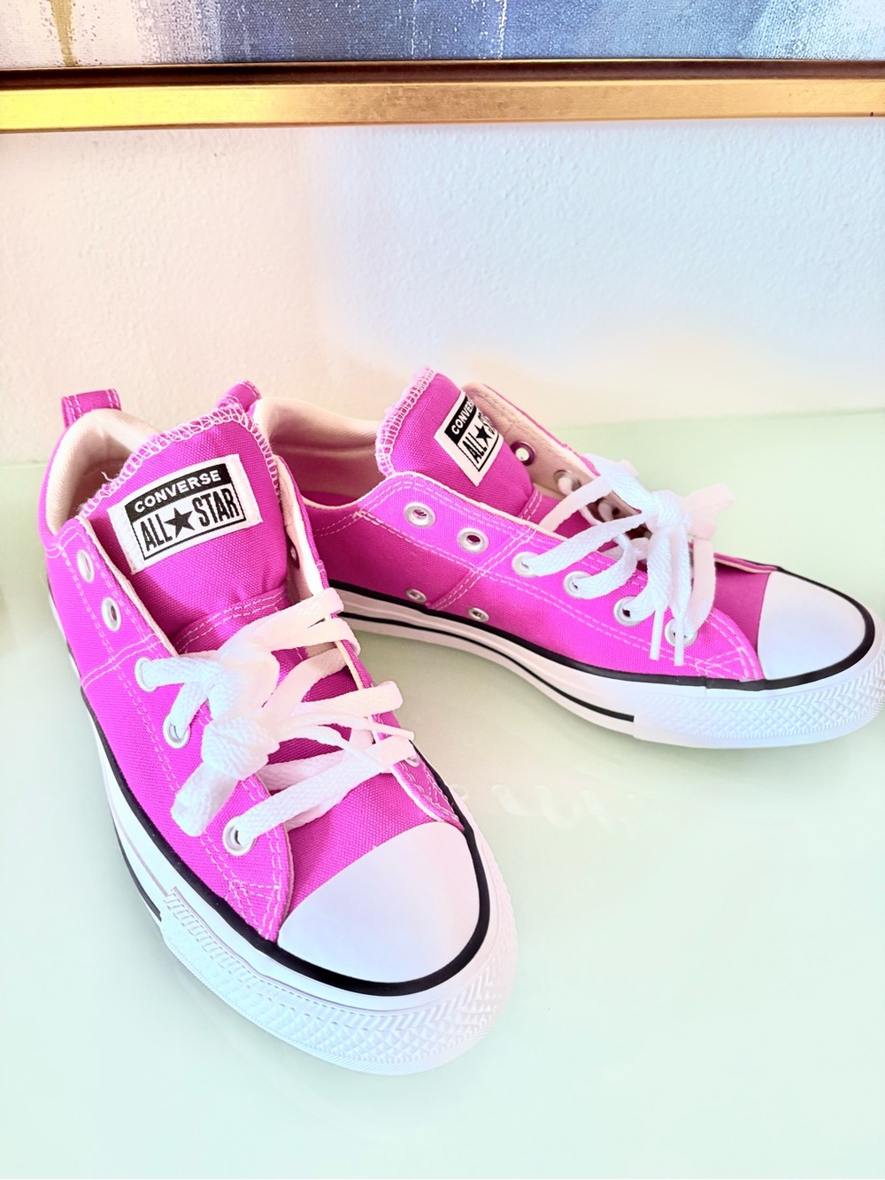 NWT- Converse Pink Low Top Canvas Sneakers with White Accents